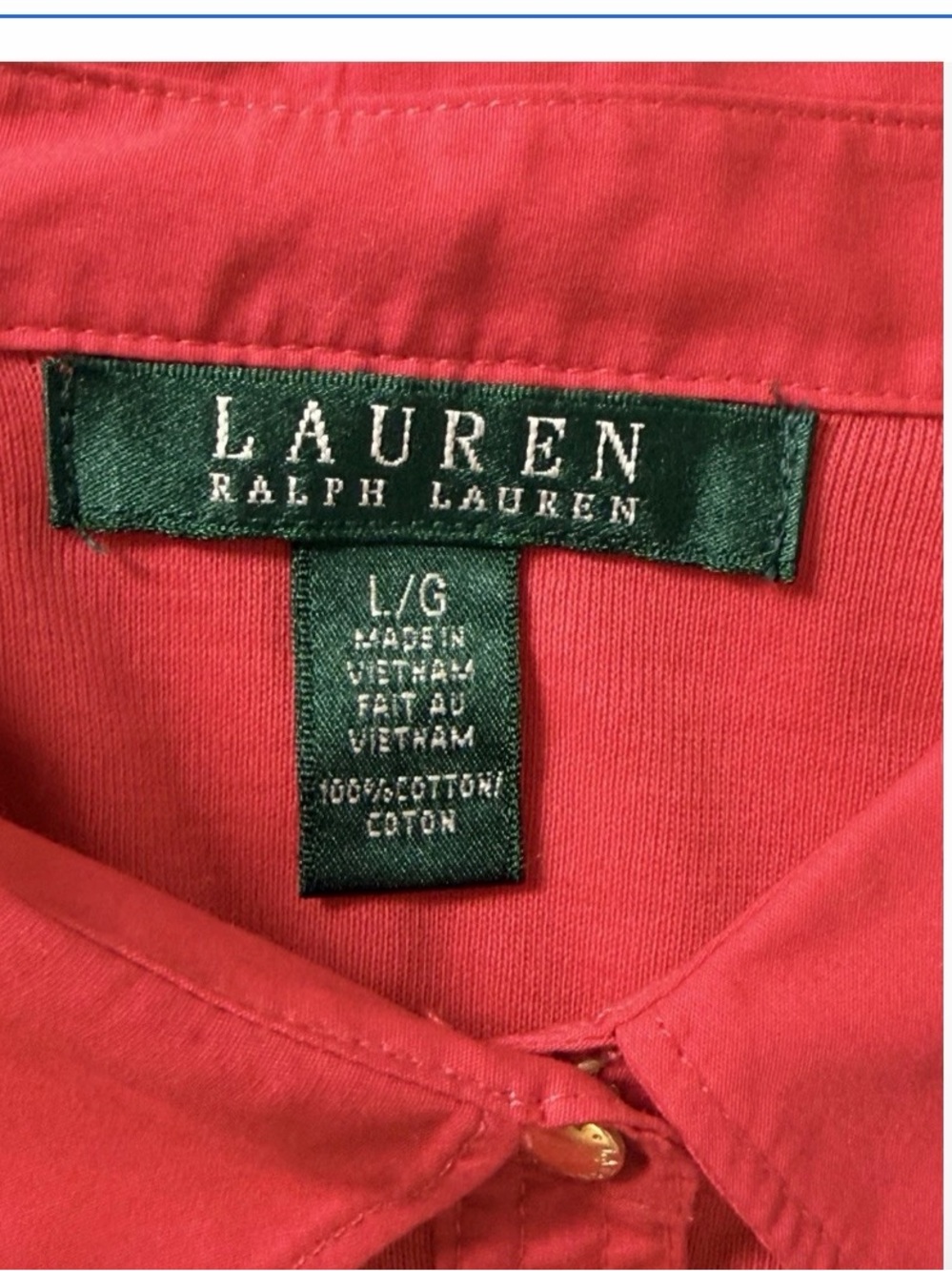 Lauren Ralph Lauren Red Knit Polo Shirt Gold Buttons 3/4 Sleeve Women’s Size L - Picture 5 of 6